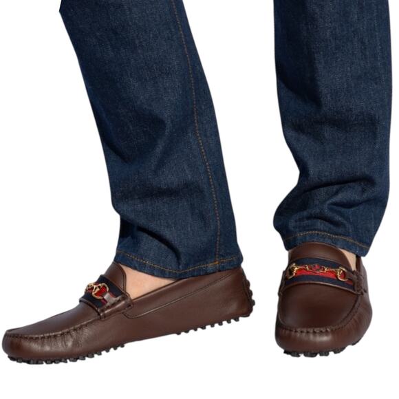 Gucci Ayrton Web GG Logo Horsebit Leather Driver Loafer Brown Size 12.5 - Picture 2 of 16